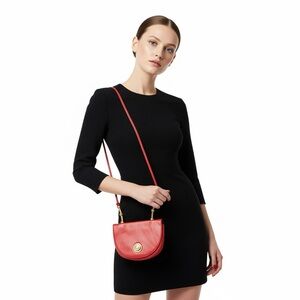 PANTERA RED LEATHER SATCHEL SHOULDER BAG GOLD BEAD ACCENT WOMAN